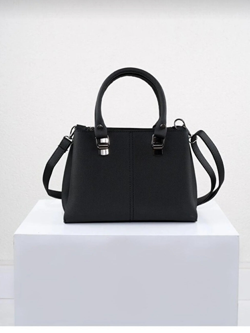 Marvelis Eta 3 Compartment Lacos Leather Crossbody and Shoulder Black Women's Bag