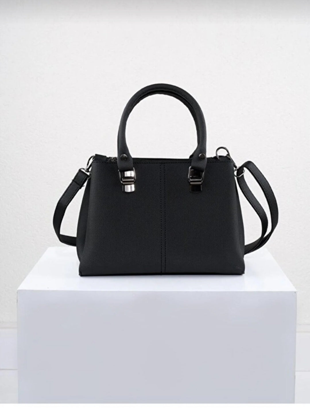 Marvelis Eta 3 Compartment Lacos Leather Crossbody and Shoulder Black Women's Bag