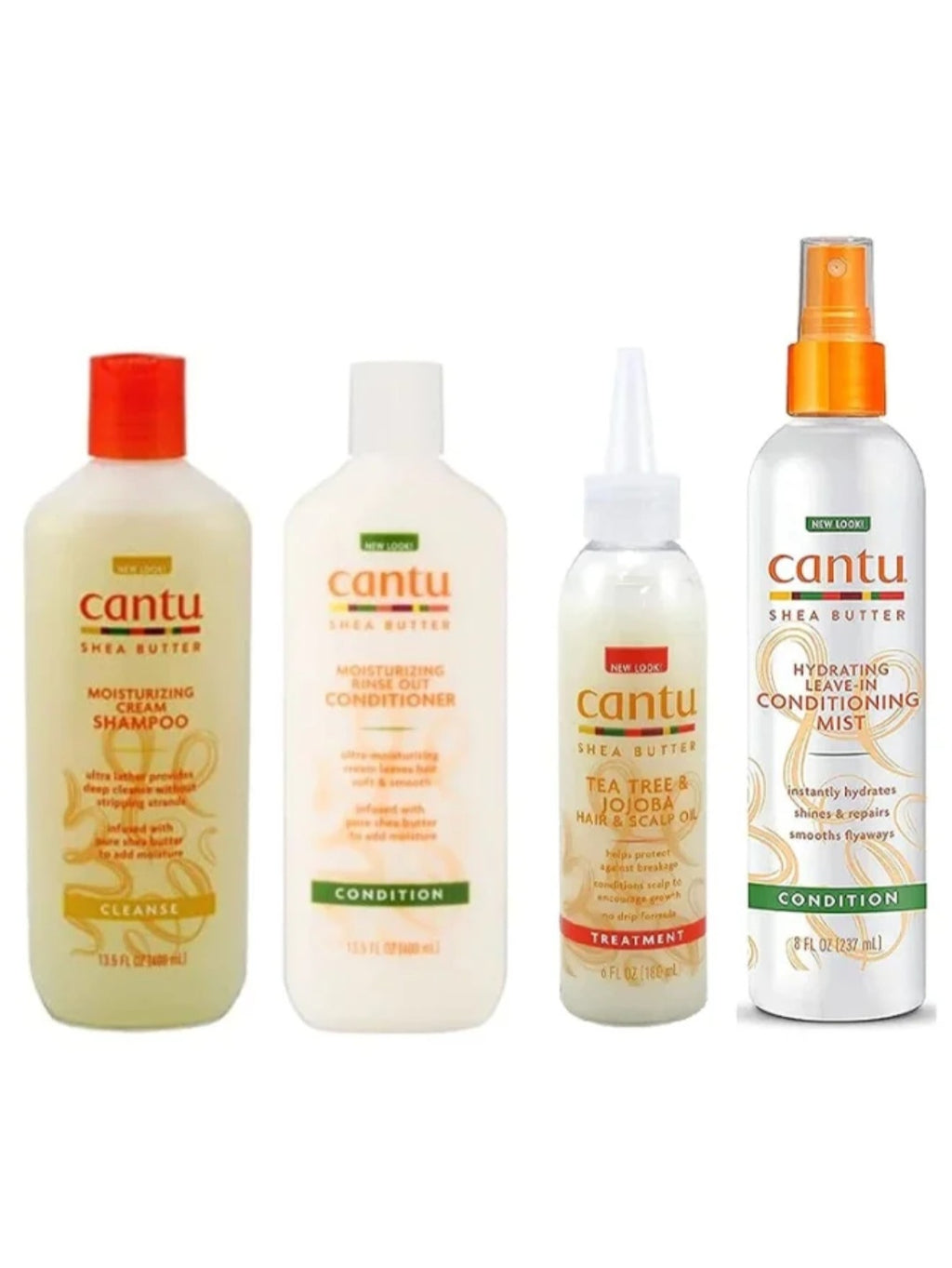 مجموعة زبدة الشيا المرطبة من كانتو: شامبو + بلسم + بخاخ بلسم يترك على الشعر + زيت للشعر وفروة الرأس