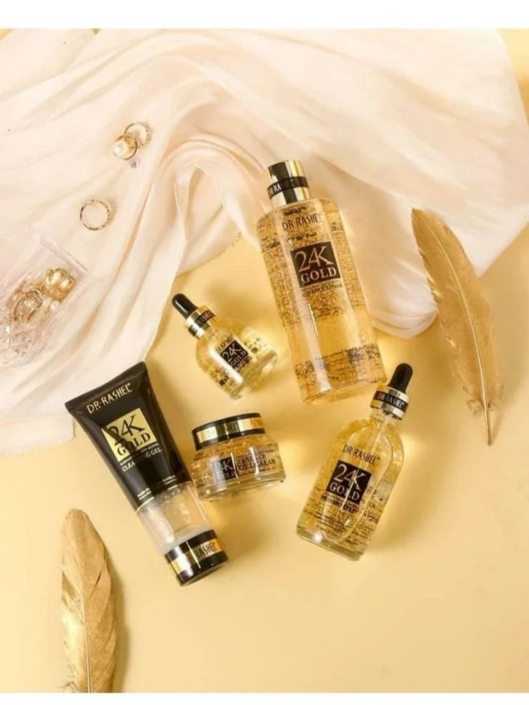 مجموعة العناية بالبشرة إشراقة ومقاومة علامات التقدم في العمر بالذهب عيار 24 قيراط من 5 قطع