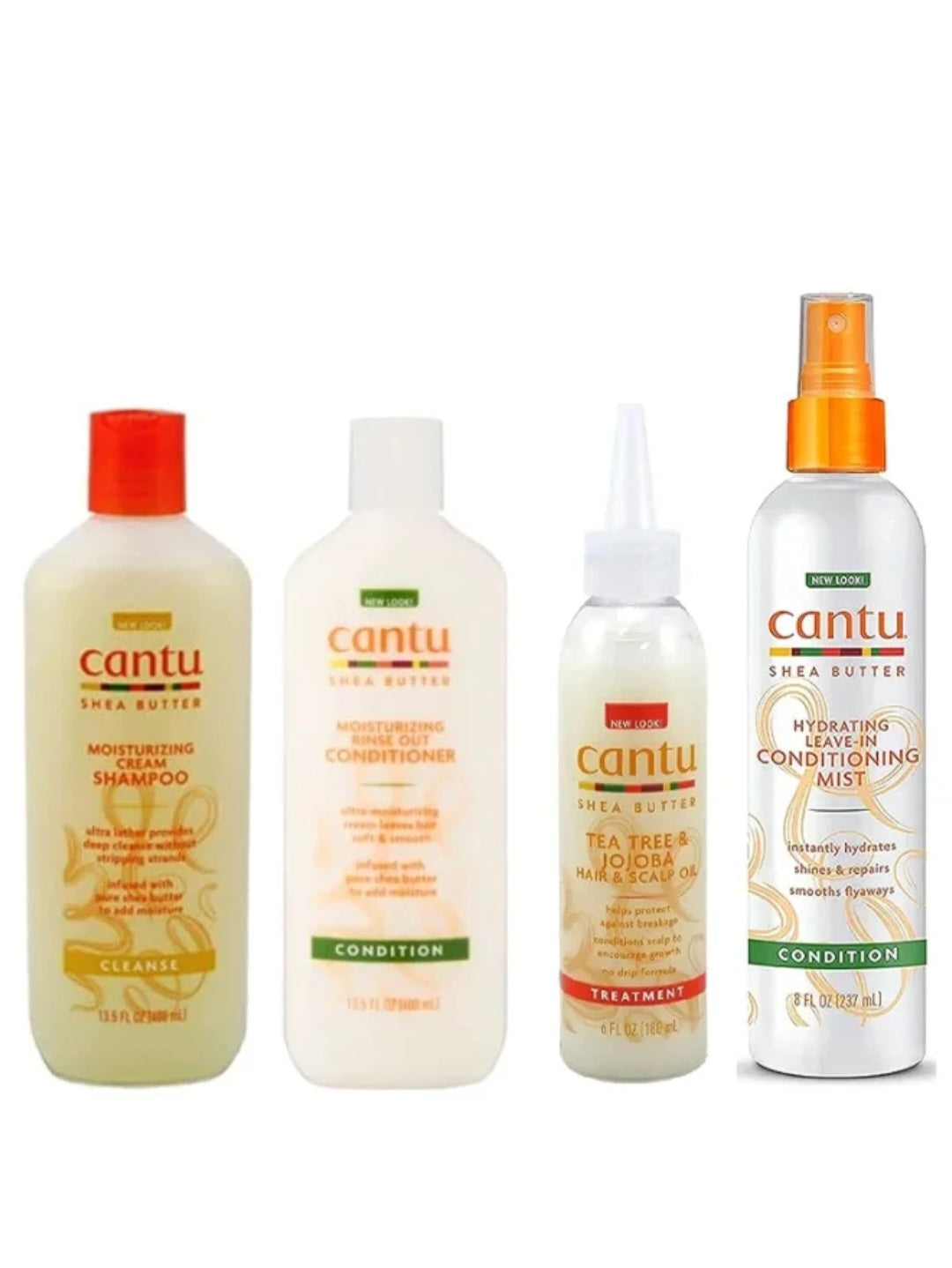 مجموعة زبدة الشيا المرطبة من كانتو: شامبو + بلسم + بخاخ بلسم يترك على الشعر + زيت للشعر وفروة الرأس