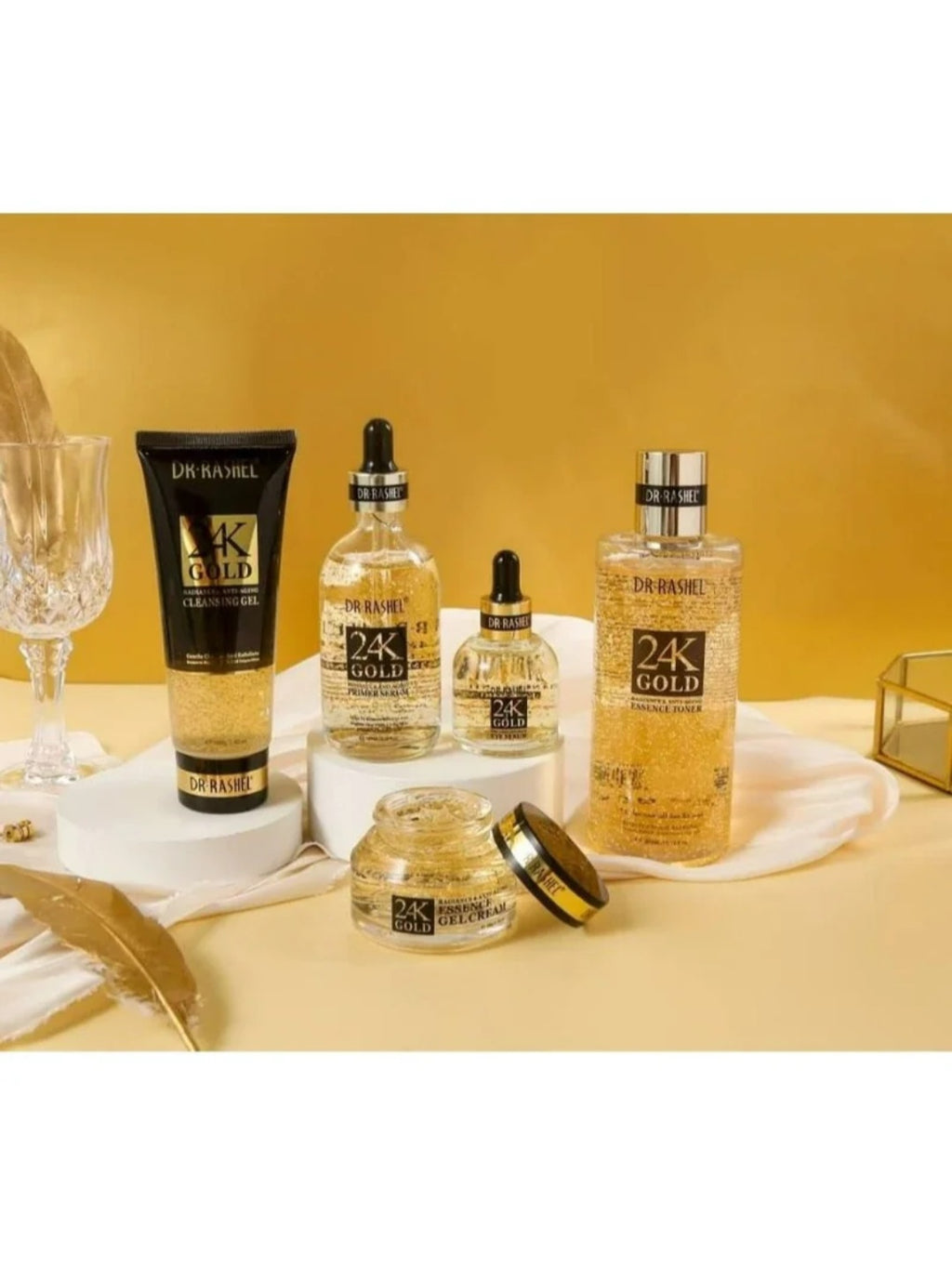 مجموعة العناية بالبشرة إشراقة ومقاومة علامات التقدم في العمر بالذهب عيار 24 قيراط من 5 قطع