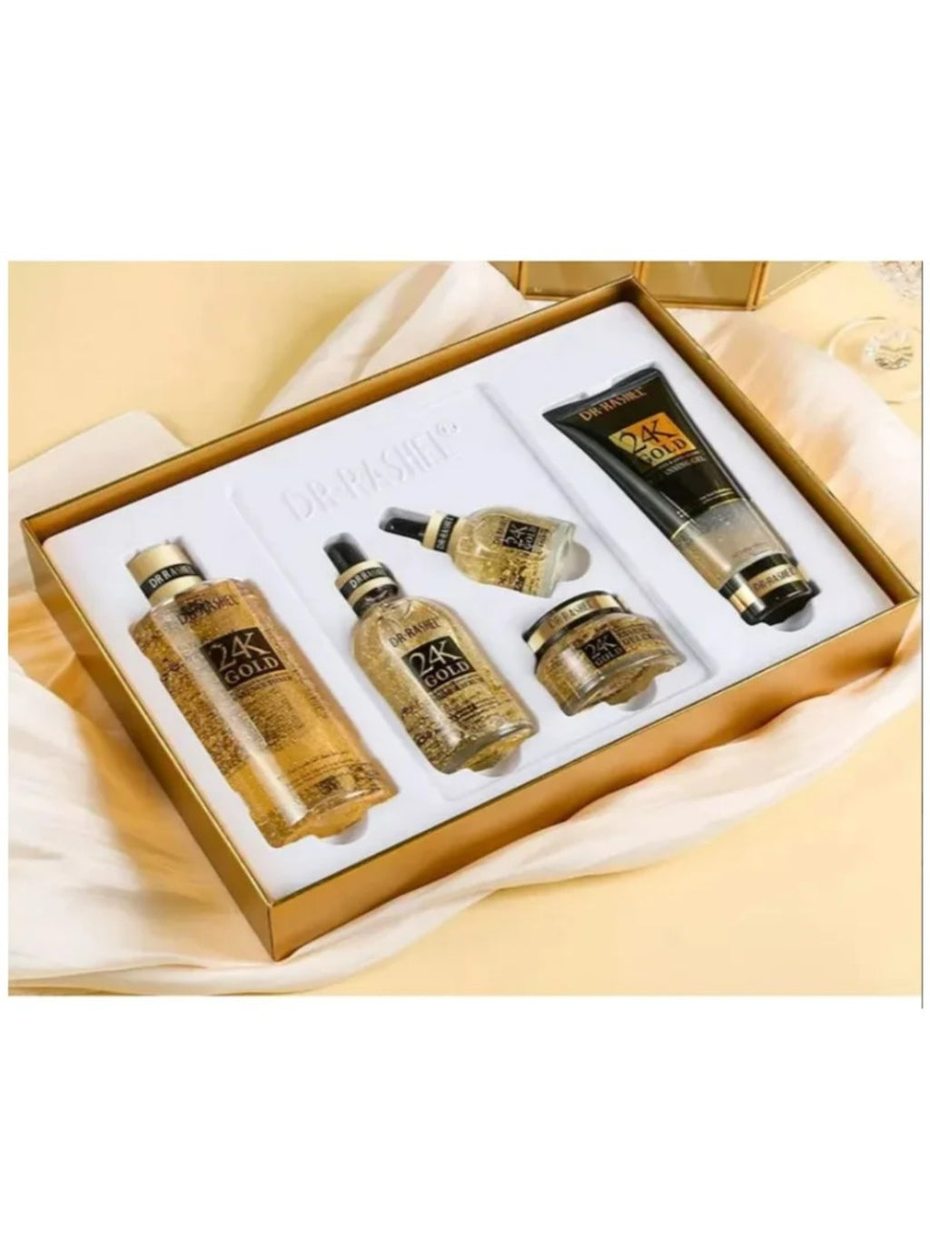 مجموعة العناية بالبشرة إشراقة ومقاومة علامات التقدم في العمر بالذهب عيار 24 قيراط من 5 قطع