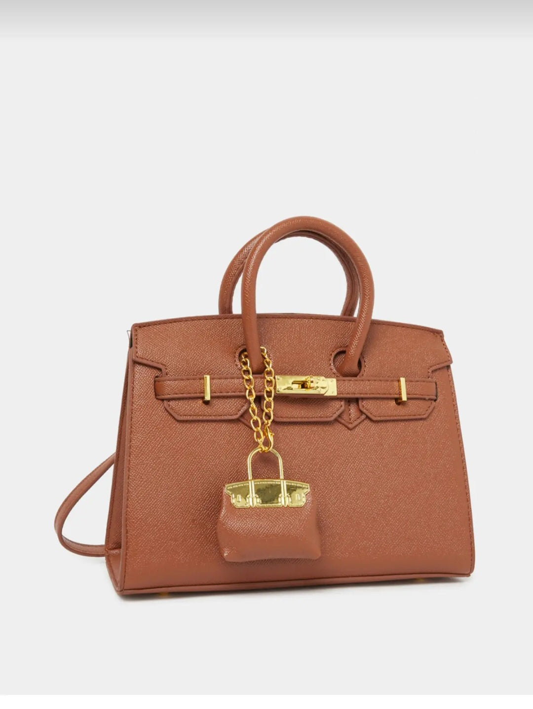 Styli Brown Twist Lock Handbag with Purse Charm