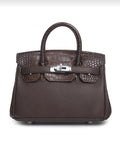 Dark brown half-croc handbag