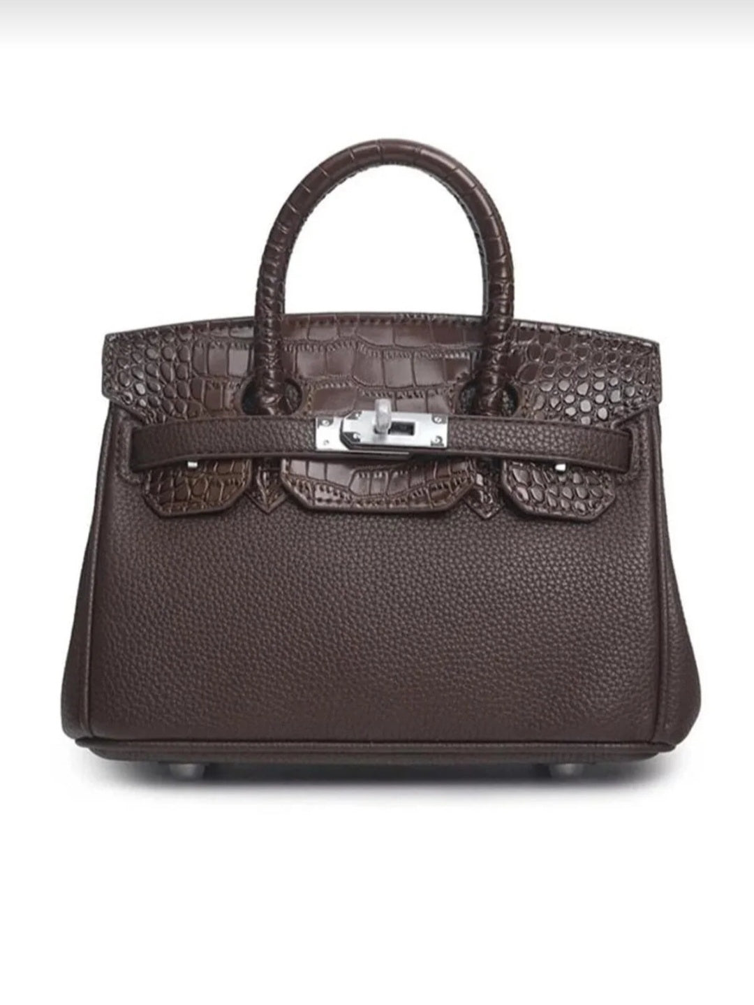 Dark brown half-croc handbag