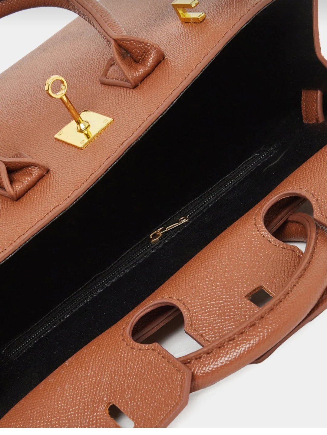 Styli Brown Twist Lock Handbag with Purse Charm